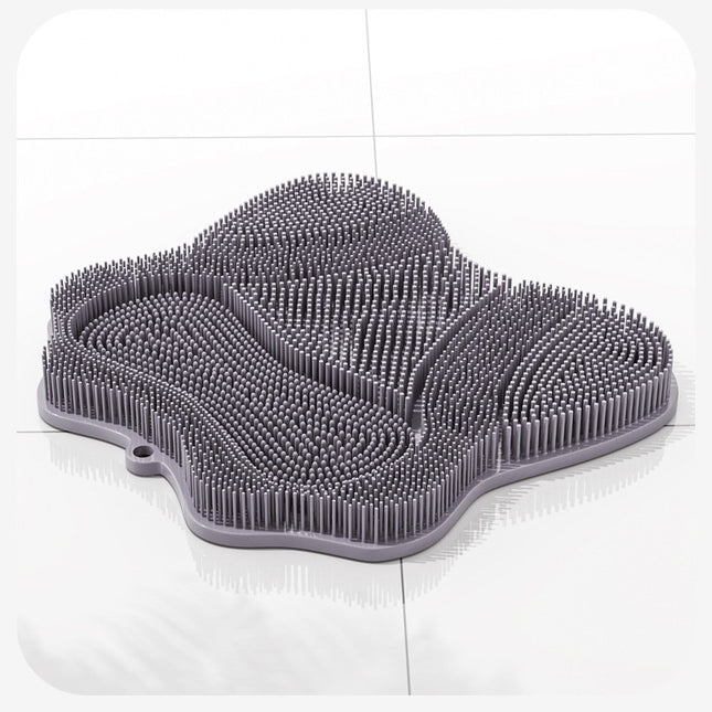 Grey 3D Butterfly Silicone Bath Massage Mat with Suction Cup & Dual-Zone Massage Bristles