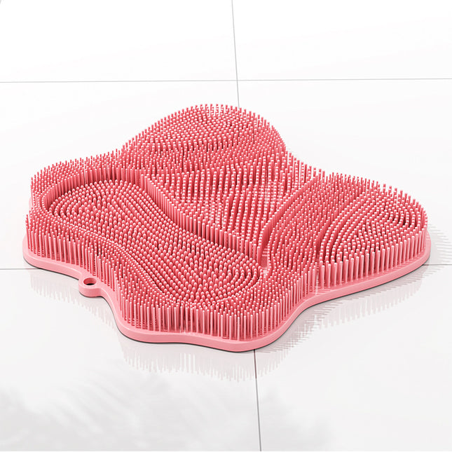 Pink 3D Butterfly Silicone Bath Massage Mat with Suction Cup & Dual-Zone Massage Bristles