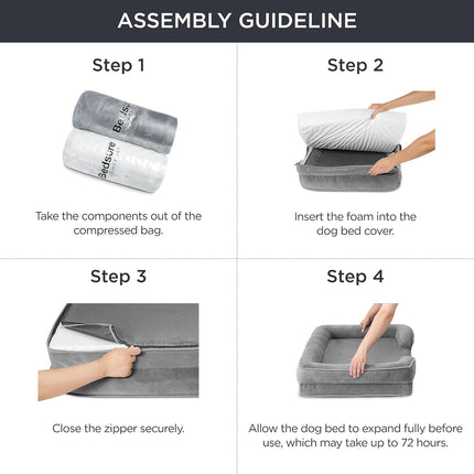 Grey Waterproof Egg-Crate Foam Therapeutic Pet Sofa Bed and Fleece Lounge (XL Size 110 x 82 x 17 CM) - Low Entry, High Bolster Support & Zipper Removable Cover