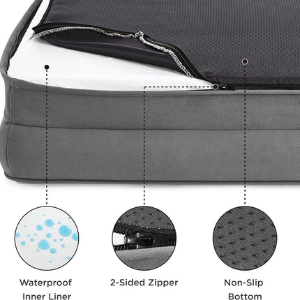 Brown Waterproof Egg-Crate Foam Therapeutic Pet Sofa Bed and Fleece Lounge (M Size 74 x 53 x 17 CM) - Low Entry, High Bolster Support & Zipper Removable Cover