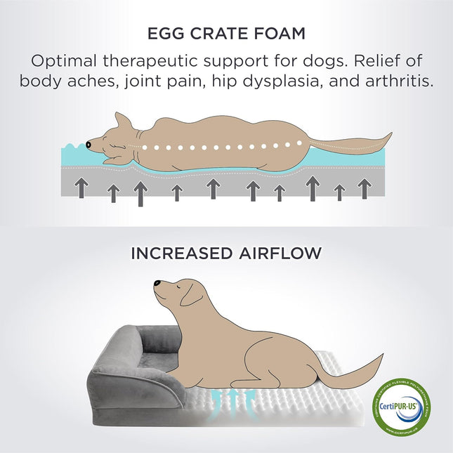 Brown Waterproof Egg-Crate Foam Therapeutic Pet Sofa Bed and Fleece Lounge (L Size 91 x 69 x 17 – product detail