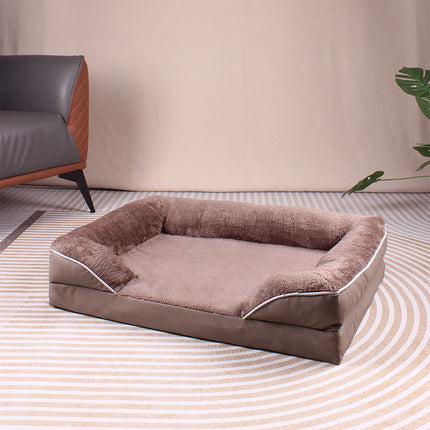 Brown Waterproof Egg-Crate Foam Therapeutic Pet Sofa Bed and Fleece Lounge (XL Size 110 x 82 x 17 CM) - Low Entry, High Bolster Support & Zipper Removable Cover