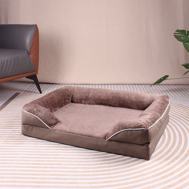 Brown Waterproof Egg-Crate Foam Therapeutic Pet Sofa Bed and Fleece Lounge (XL Size 110 x 82 x 17