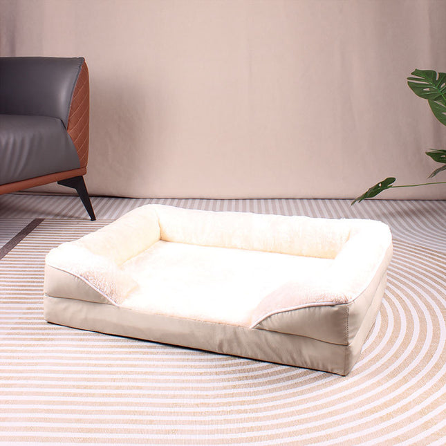 Beige Waterproof Egg-Crate Foam Therapeutic Pet Sofa Bed and Fleece Lounge (XL Size 110 x 82 x 17