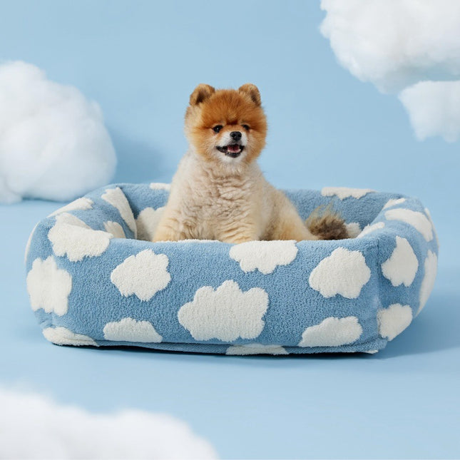 63x53x17 CM Cute Square Plush Pet Bed with Removable Cover & 5 Bolsters Support