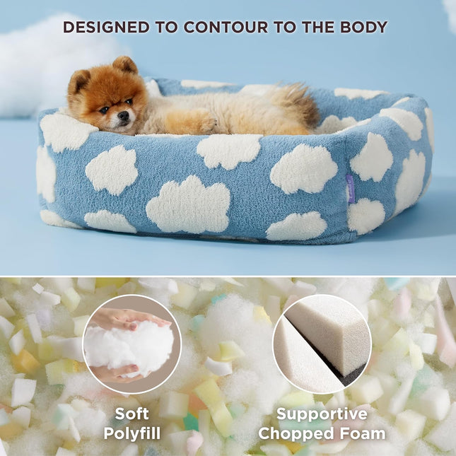 63x53x17 CM Cute Square Plush Pet Bed with Removable Cover & 5 Bolsters Support – product detail
