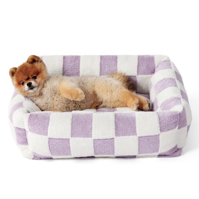 63x53x17 CM Cute Square Plush Pet Bed with Removable Cover & 5 Bolsters Support