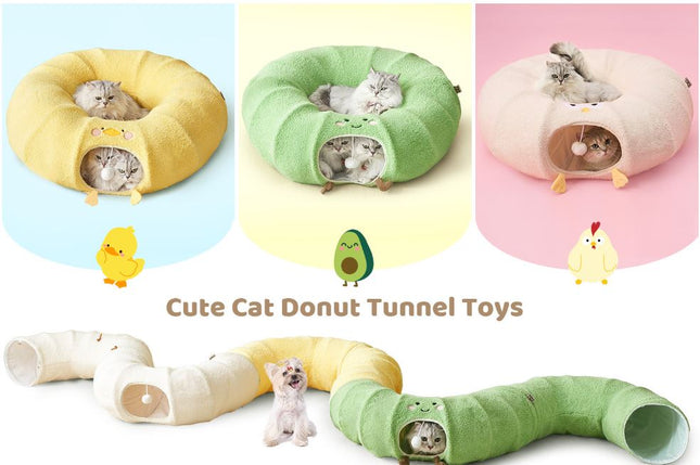 White Cute Foldable Cat Tunnel Bed with Dual-Zipper Detachable & Connectable Design – product detail