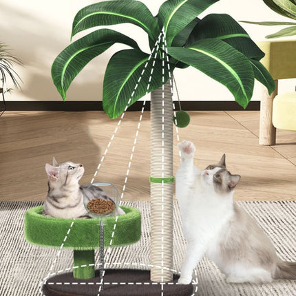 Large Multi-Functional Cat Tree & Activity Tower - All-in-One 70CM Tall Sisal Scratching Post, 31CM Diameter Plush Condo and Interactive Wobbling Feeder