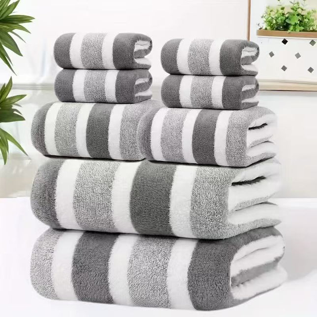 8-Piece Grey Luxury Coral Fleece Towel & Bath Sheet Set