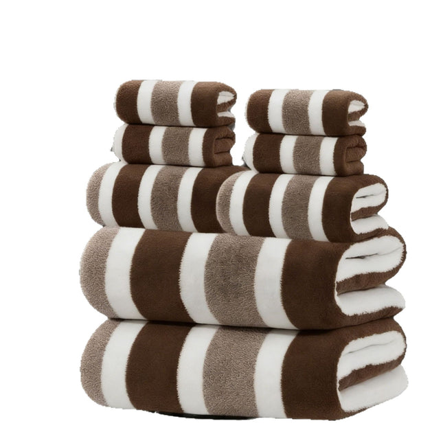 8-Piece Brown Luxury Coral Fleece Towel & Bath Sheet Set