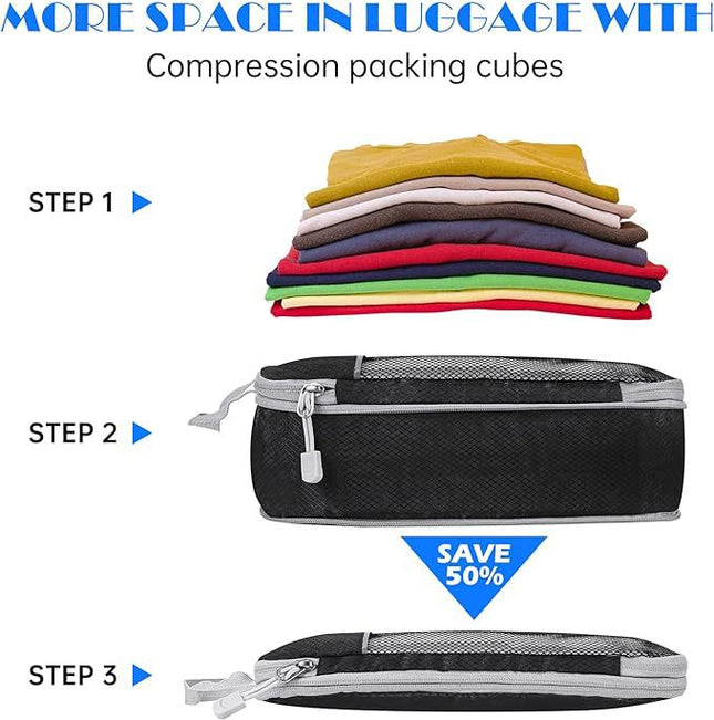 Grey Waterproof Travel Compression Packing Cube Set of 5 Sizes with Carry Handles – product detail