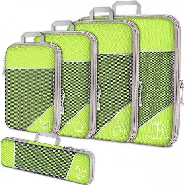Green Waterproof Travel Compression Packing Cube Set of 5 Sizes with Carry Handles