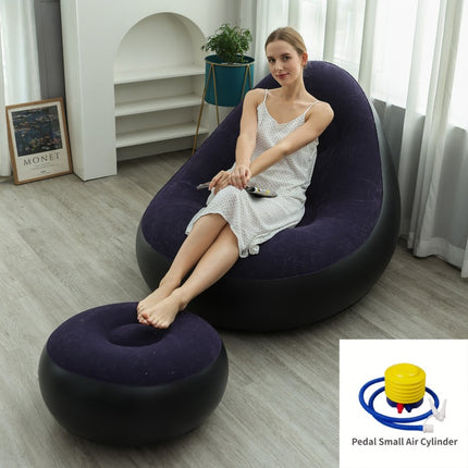 Dark Blue Inflatable Flocked Lounge Chair & Ottoman Set with Foot Pump - Portable Ergonomic S-shaped Air Lounger for Indoor & Outdoor