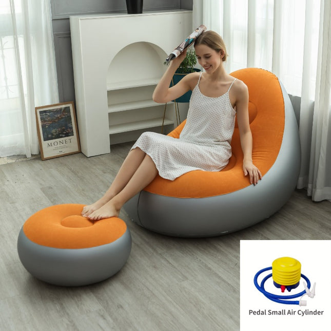 Orange Inflatable Flocked Lounge Chair & Ottoman Set with Foot Pump