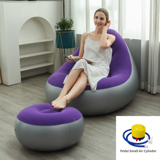 Purple Inflatable Flocked Lounge Chair & Ottoman Set with Foot Pump