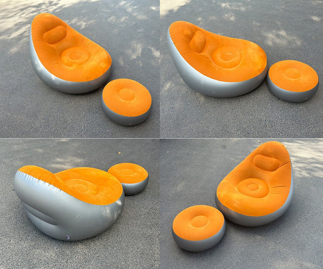 Blue Inflatable Flocked Lounge Chair & Ottoman Set with Foot Pump – product detail
