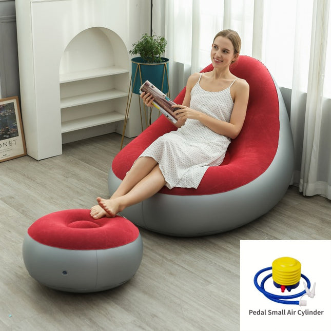 Red Inflatable Flocked Lounge Chair & Ottoman Set with Foot Pump