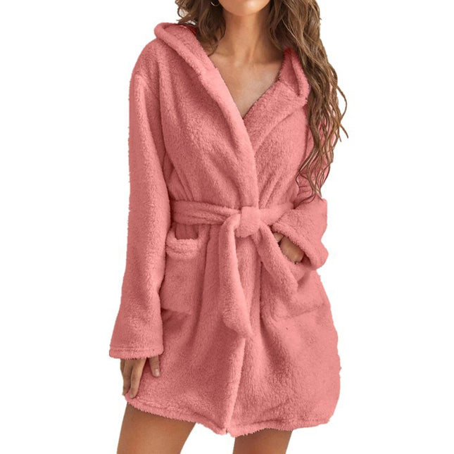 Pink 2XL Size Women's Ultra-Thick Plush Robe with Large Hood & Pockets