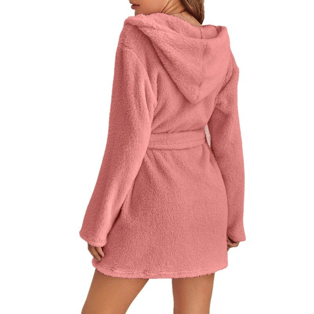 Pink 5XL Size Women's Ultra-Thick Plush Robe with Large Hood & Pockets – product detail
