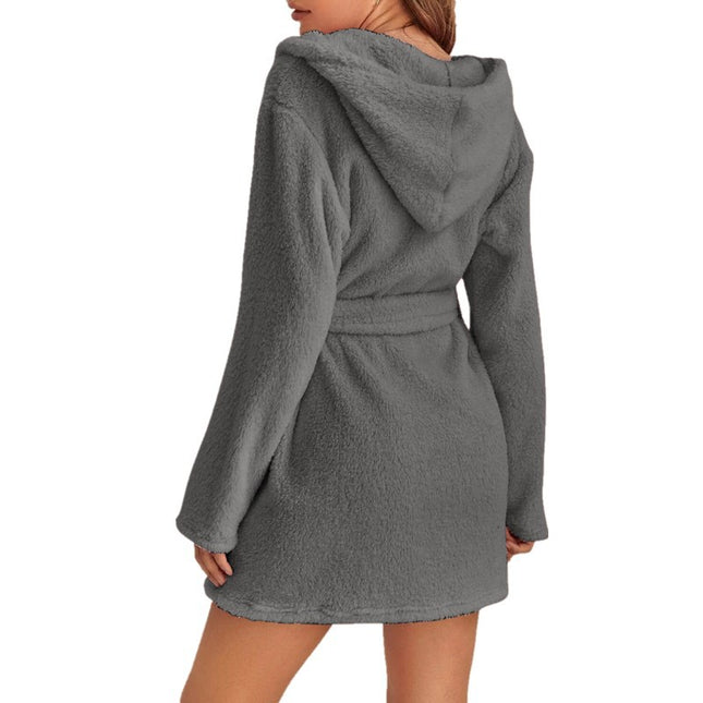 Dark Grey M Size Women's Ultra-Thick Plush Robe with Large Hood & Pockets – product detail