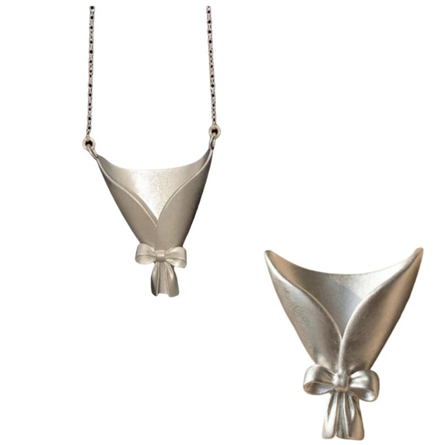 Handcrafted Elegant Bowknot Ikebana Necklace & Brooch Set