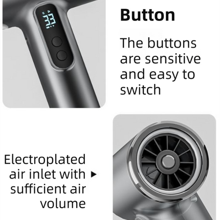 Grey Wireless Rechargeable Hot & Cold Hair Dryer - Lightweight Portable Blow Dryer with Blue Light Ion Care, 3 Speed & Temperature Settings