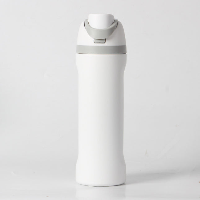 24oz White Large Thermal Water Bottle with Dual-Sipping Lid & Built-in Straw