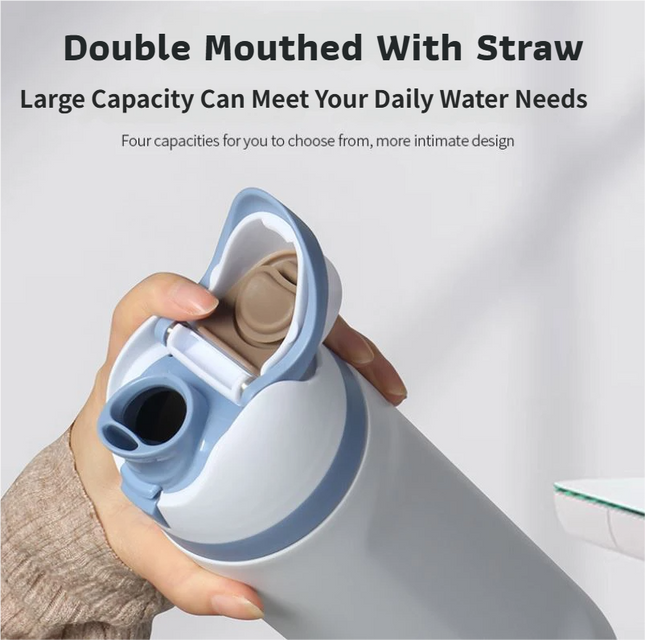 24oz Light Blue Large Thermal Water Bottle with Dual-Sipping Lid & Built-in Straw – product detail
