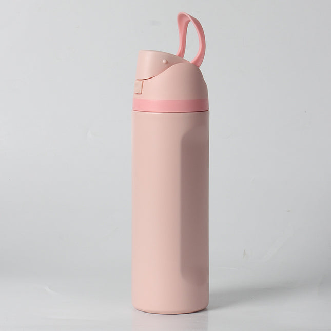 24oz Pink Large Thermal Water Bottle with Dual-Sipping Lid & Built-in Straw