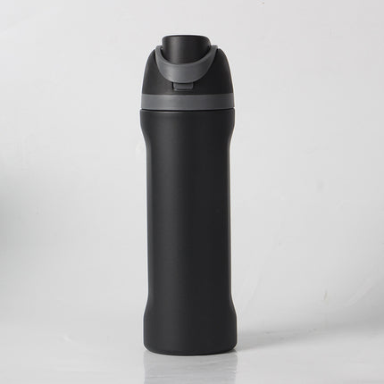 24oz Black Large Thermal Water Bottle with Dual-Sipping Lid & Built-in Straw - Leak-Proof 304 Stainless Steel Outdoor Sports Flask