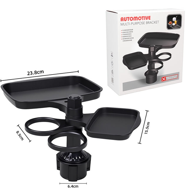 2-in-1 Car Rotating Dinner Tray & Double Cup Holder with Secure Phone Mount