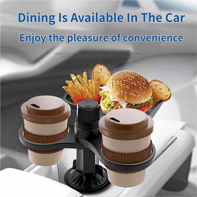 2-in-1 Car Rotating Dinner Tray & Double Cup Holder with Secure Phone Mount – product detail