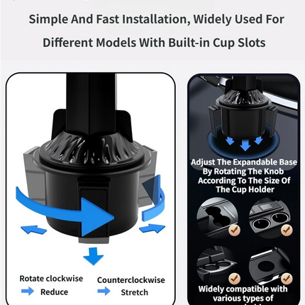 2-Pack (2-in-1 Standard Version & 3-in-1 Pro Phone Mount Version) Car Rotating Dinner Tray & Double Cup Holder with Secure Phone Mount - Car Cup Slot Swivel Expander and Snacks & Drinks Organizer