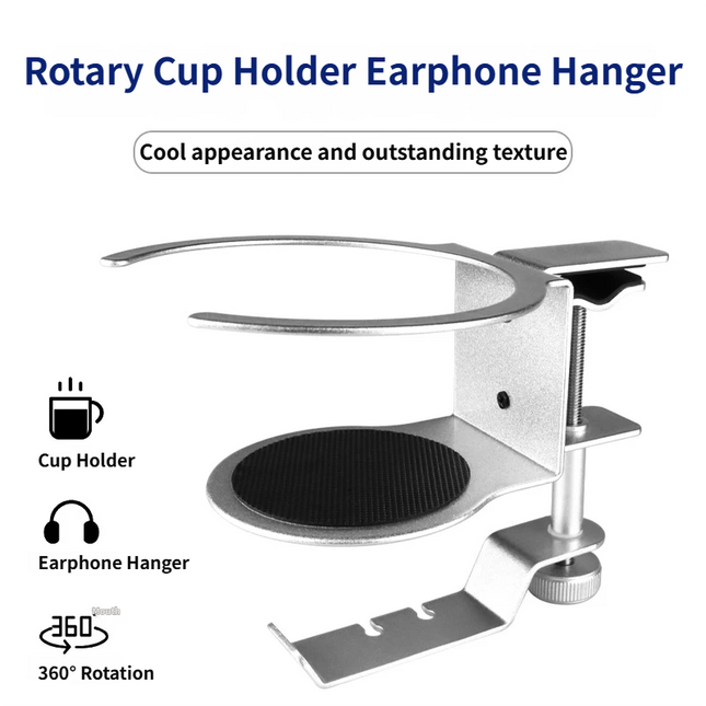 2-in-1 Under-Desk Metal Headphone Hanger & Anti-Spill Cup Holder