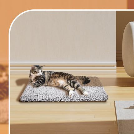 60 x 45 CM Self-Warming Thermal Pet Fluffy Mat with Machine Washable & Removable Zippered Cover - Waterproof Soft Cotton Fleece Bed for Dogs & Cats