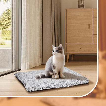 60 x 45 CM Self-Warming Thermal Pet Fluffy Mat with Machine Washable & Removable Zippered Cover - Waterproof Soft Cotton Fleece Bed for Dogs & Cats