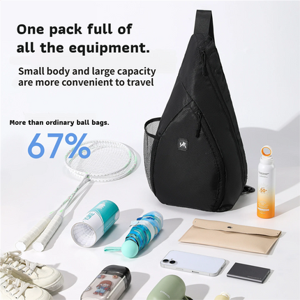 Black Pickleball & Racket Sports Sling Bag with Expandable High-Capacity Storage - Waterproof Oxford Tennis & Badminton Gear Crossbody Backpack