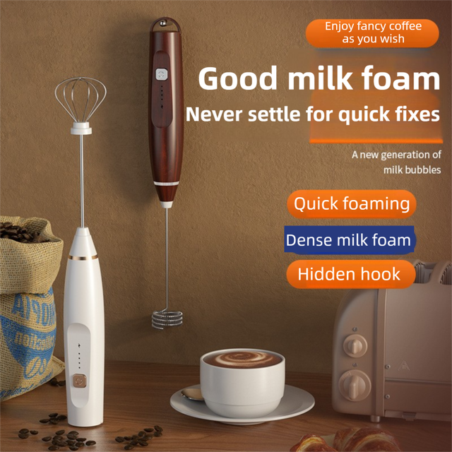 Black Wireless 3-Speed Milk Frother & Egg Whisk with Dual Mixing Heads & Hidden Hook – product detail