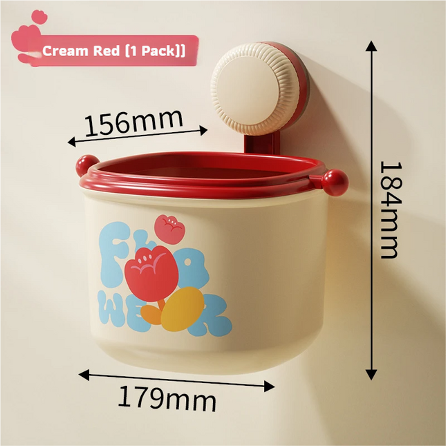 Cream Red Cute Suction Cup Wall-Mounted Trash Bin with Bag Press Ring and Wide V888-ELOSUNG49553