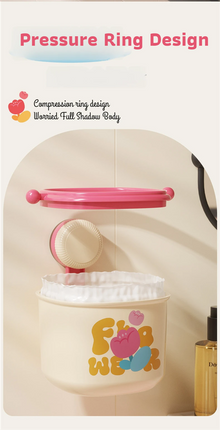 Cream Powder Cute Suction Cup Wall-Mounted Trash Bin with Bag Press Ring and Wide Opening - Multifunctional Organizer & Waste Basket for Office Living Room And Bedroom