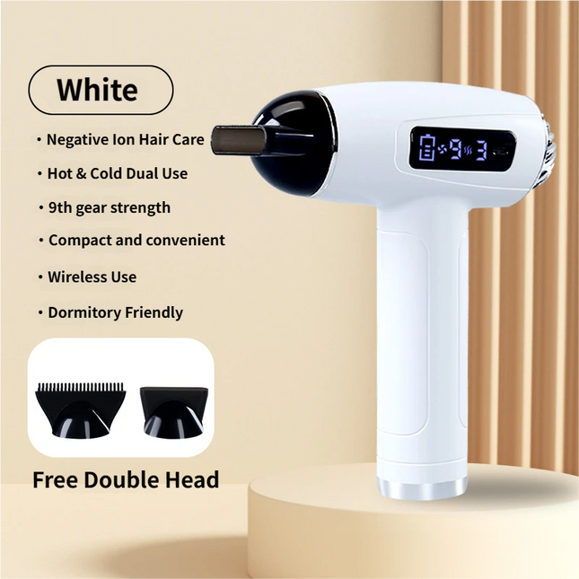White Cordless Ionic Constant Heated Hair Dryer with LCD Display & 9 Wind V888-ELOSUNG49556
