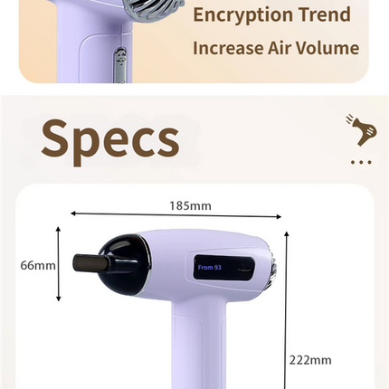 Pink Cordless Ionic Constant Heated Hair Dryer with LCD Display & 9 Wind Speeds - USB Rechargeable Hair Care Blow Dryer, Concentrator & Diffuser Included
