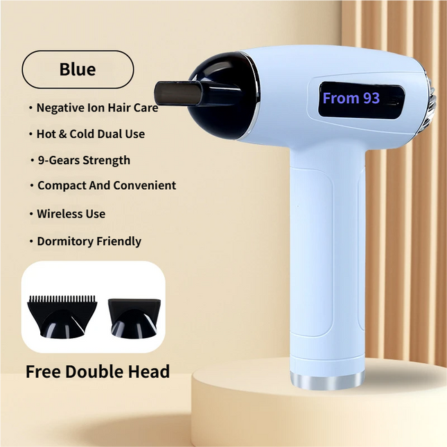 Blue Cordless Ionic Constant Heated Hair Dryer with LCD Display & 9 Wind V888-ELOSUNG49559