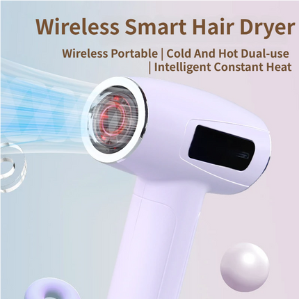 Blue Cordless Ionic Constant Heated Hair Dryer with LCD Display & 9 Wind Speeds - USB Rechargeable Hair Care Blow Dryer, Concentrator & Diffuser Included