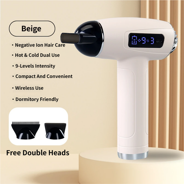 Beige Cordless Ionic Constant Heated Hair Dryer with LCD Display & 9 Wind V888-ELOSUNG49560
