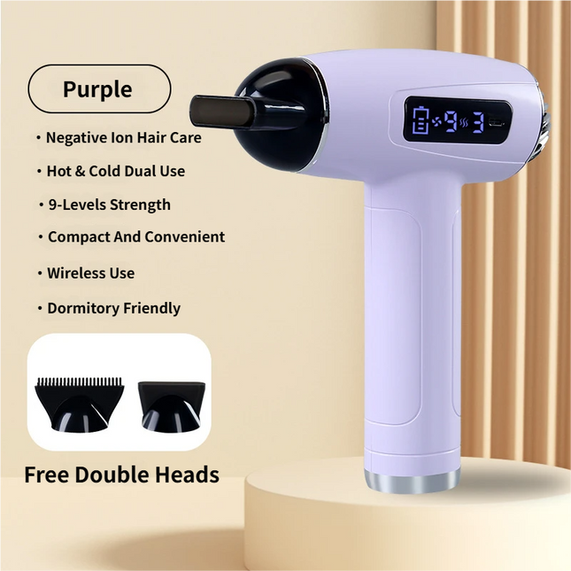 Purple Cordless Ionic Constant Heated Hair Dryer with LCD Display & 9 Wind V888-ELOSUNG49561