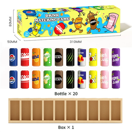 Interactive Beverage Matching Board Game with 20 Colorful Mini Bottles - Color Pairing Memory Challenge