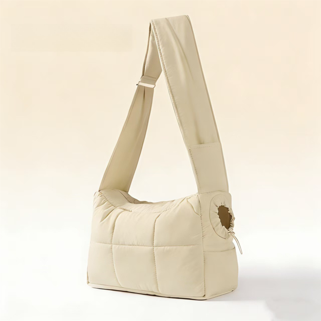 Beige Foldable Insulated Quilted Pet Shoulder Bag with Adjustable Peep Hole & Safety V888-ELOSUNG49592