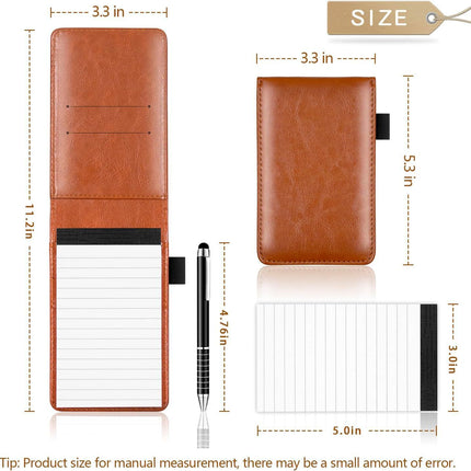 7-Piece Blue Business A7 Pocket Notebook Set - Premium PU Leather Memo Pad, 5 Memo Replacement Refills & 2-in-1 Metal Stylus Pen